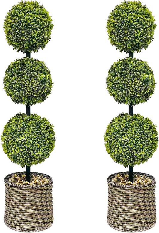 2 Trees 3FT Faux Boxwood Topiary Ball Tree Ornamental in All Seasons Without Care for Indoor & Outdoor Use - Fake Plantporch Decor for Garden, Wedding & Home