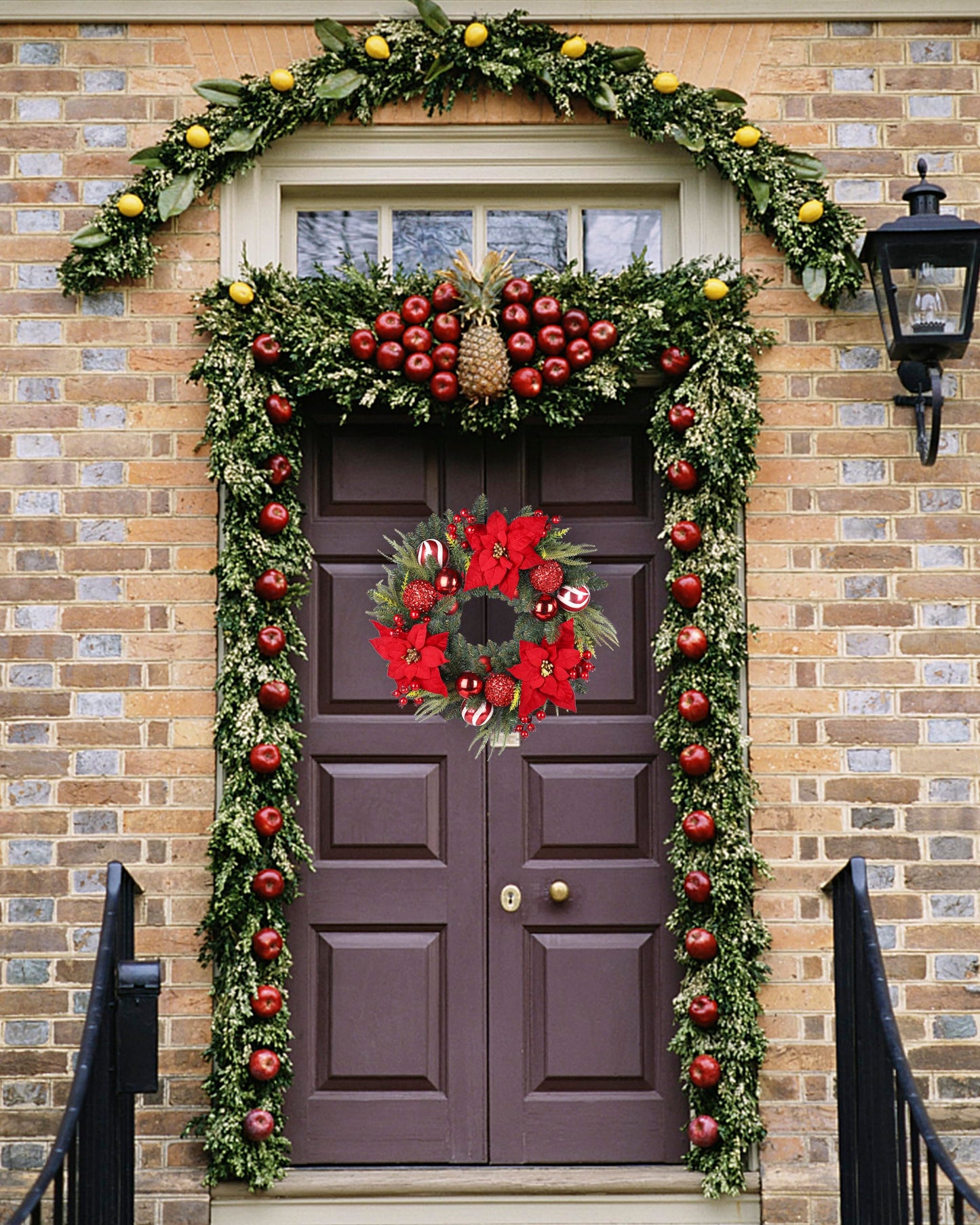 24 Inch Fall Wreath - Artificial Fall Wreaths for Front Door with Maple Leaves, Oak Leaves, Pumpkins Berries for Outside Indoor Wall Window Festival Thanksgiving Autumn Wreaths Decor